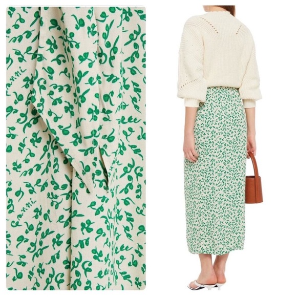 GANNI DITSY PRINT GREEN FLORAL MIDI SKIRT - Picture 2 of 14